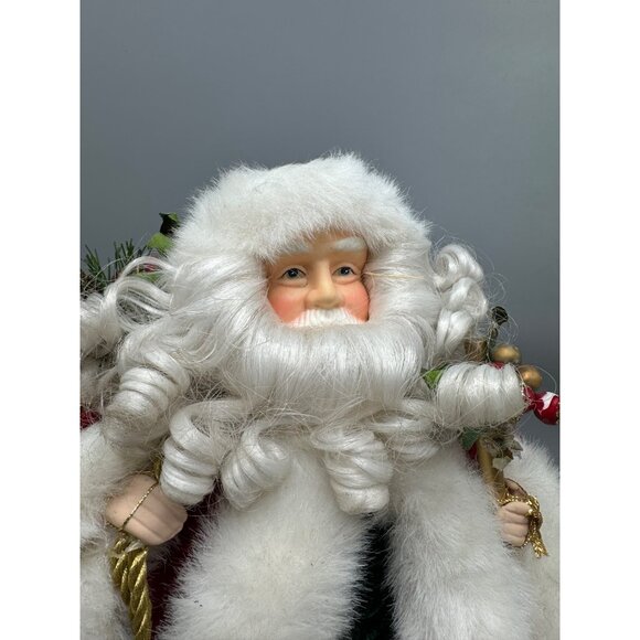 Christmas Santa tree topper staff gold bag of toys red faux white fur bell READ - Picture 2 of 7